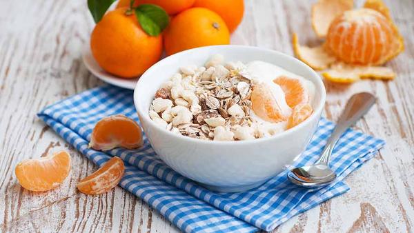 bowl of cereal with citrus