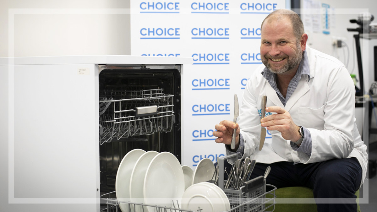 Choice tester Ash Iredale stacking cutlery in dishwasher