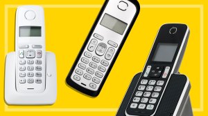 cordless phones on yellow background BG