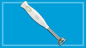 white stick blender on a blue background