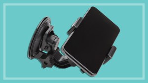 A car smartphone mount holding a phone