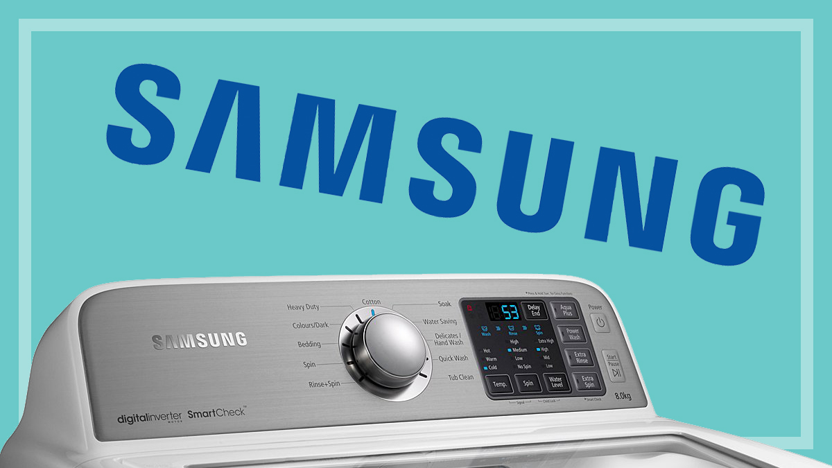 samsung logo and washing machine