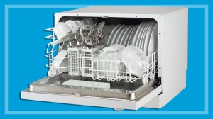 benchtop dishwasher on blue