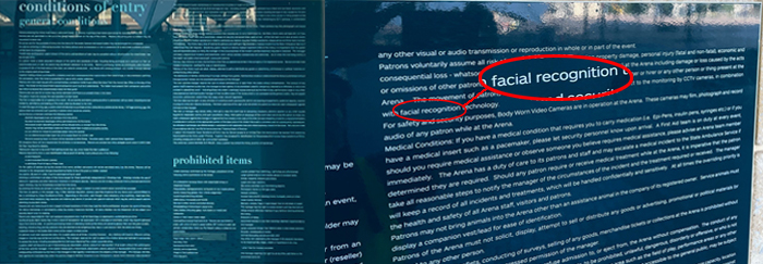 terms and conditions signage outside the qudos bank arena