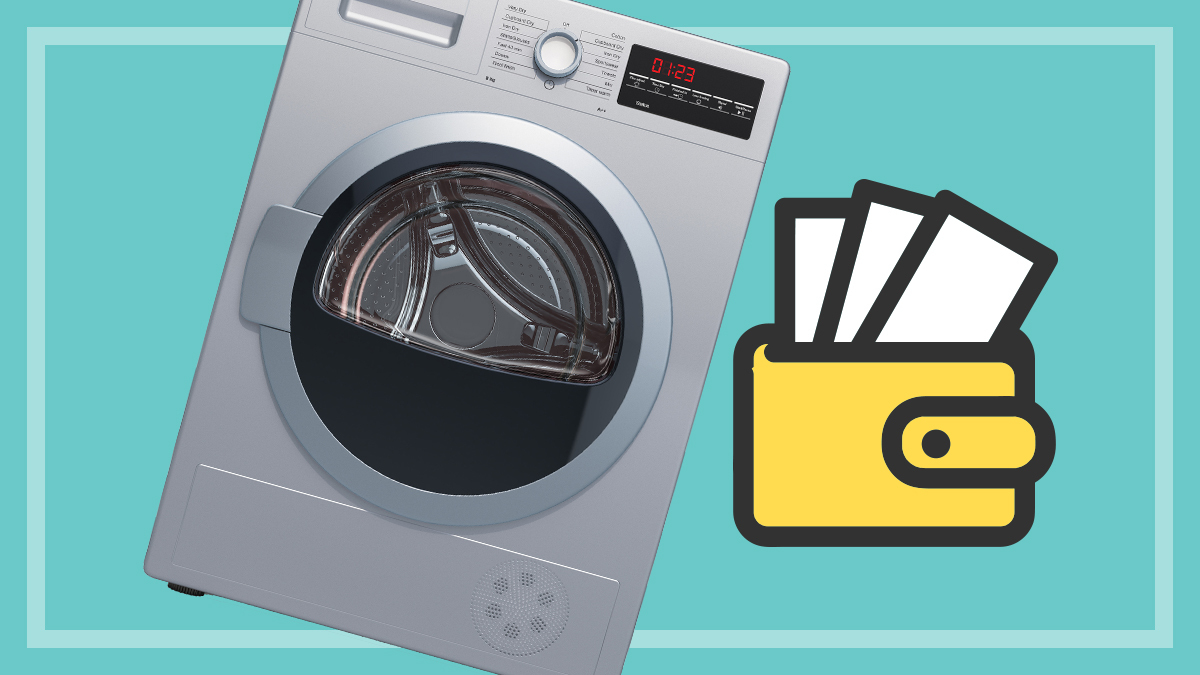 clothes dryer and wallet with money
