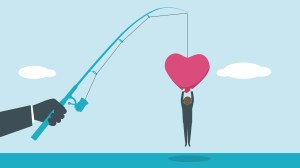 fishing rod catching person holding loveheart