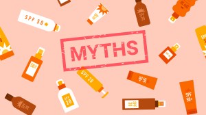 sunscreen bottles with a myths stamp
