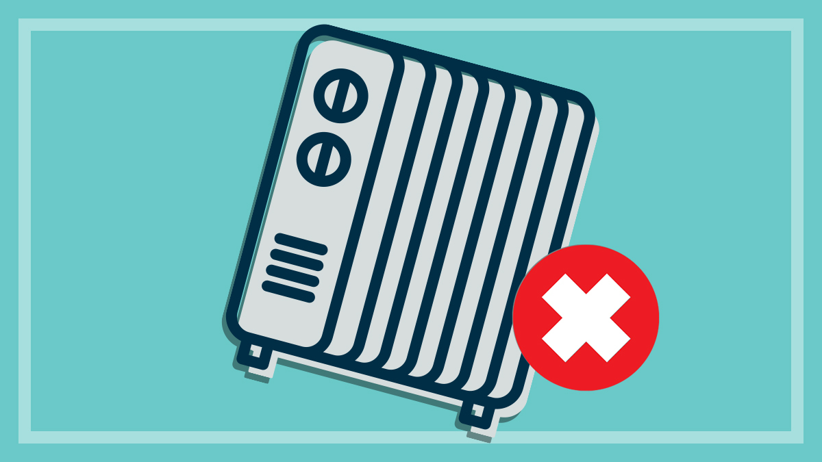 illustration of an electric heater with a cross on red