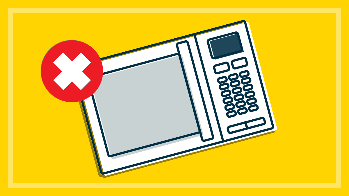 illustrated microwave with cross mark