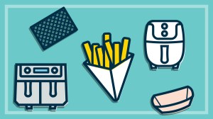 illustration of air fryers fries and features